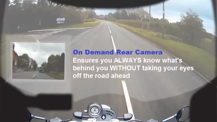 BikeHUD Adventure Vision's on-demand rear vision camera