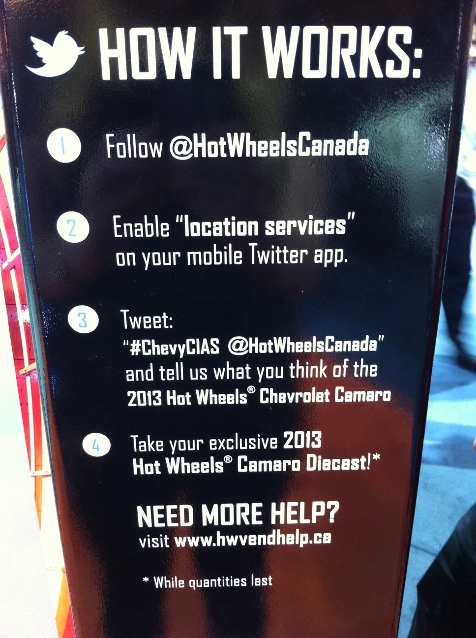 Instructions for users to Twitter-activate the vending machine, including the use of Twitter's location services