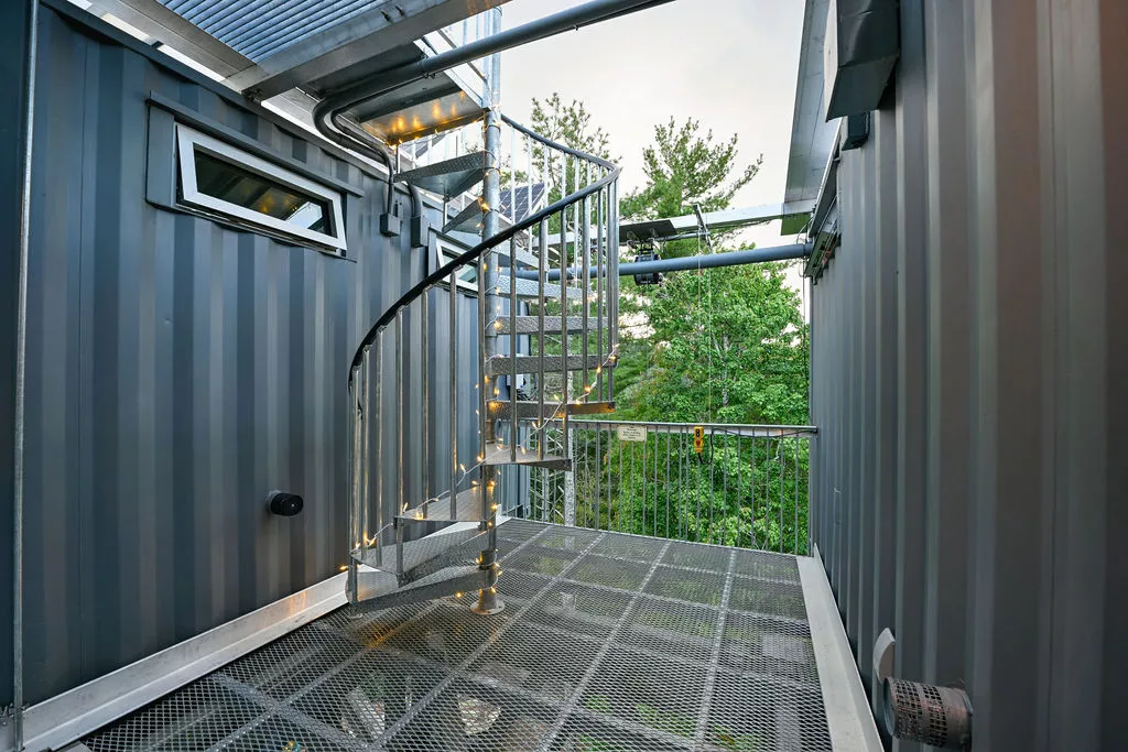 The River Forest Lookout's rooftop deck is reached by a spiral staircase