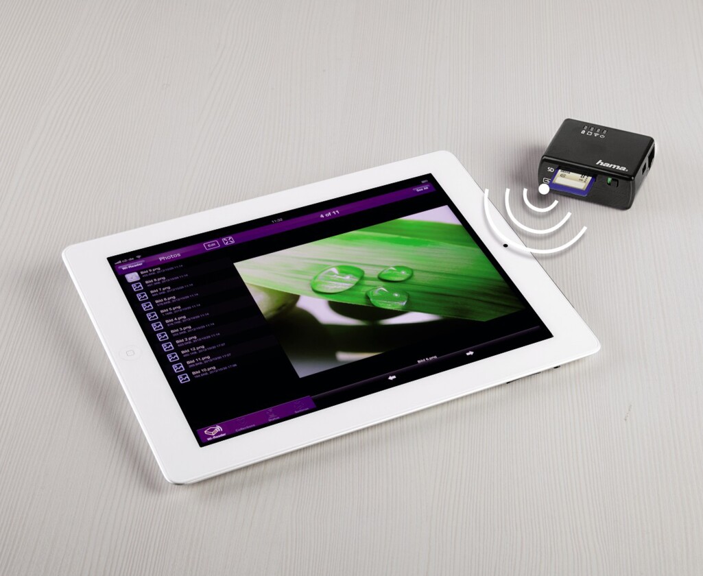 The Hama Wi-Fi Data Reader for Apple Devices means files can be wirelessly accessed by an iPad or iPhone running the companion app