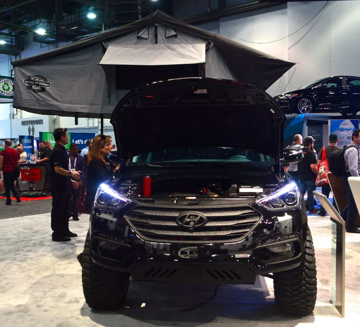 Hyundai originally revealed the Rockstar Energy Moab Extreme Santa Fe Sport Concept without a tent, but it must have thrown a CVT RTT up there for effect