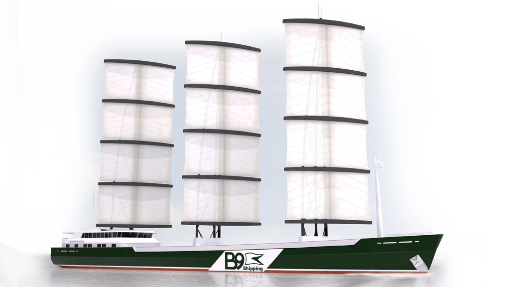 B9 Shipping's sailing cargo ships would feature a Dyna-rig sail system