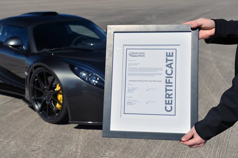 The Hennessey Venom GT speed verification certificate