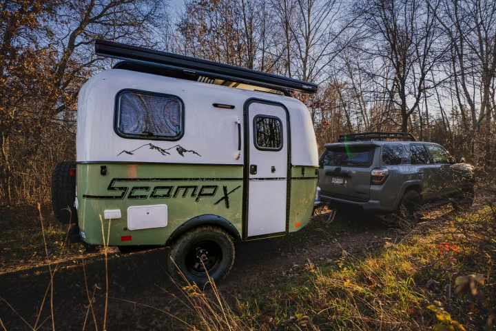 The classic Scamp 13-foot trailer gets lifted and ruggedized for all-terrain towing