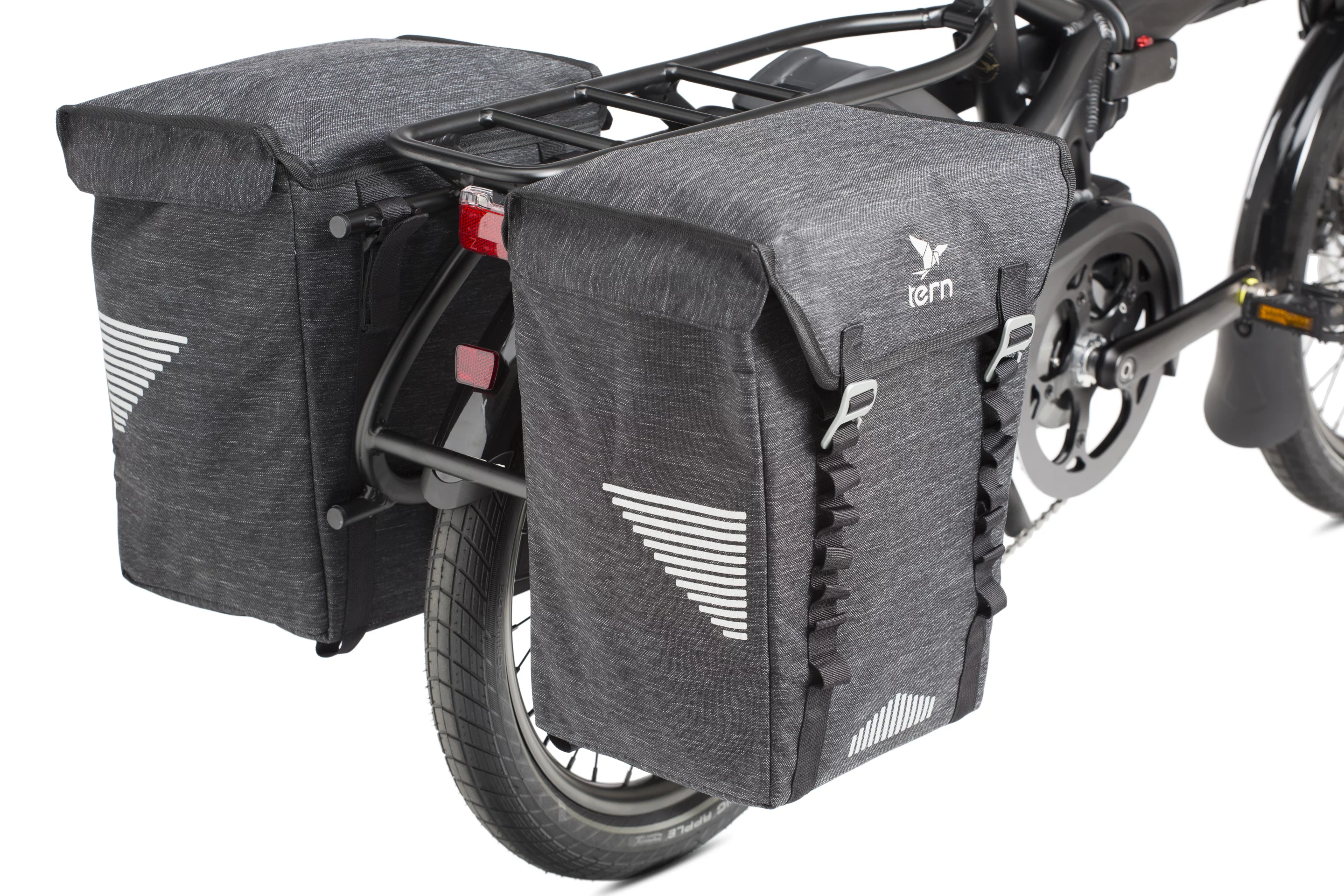 Bucketload panniers fold out fat enough to store decent sized backpacks