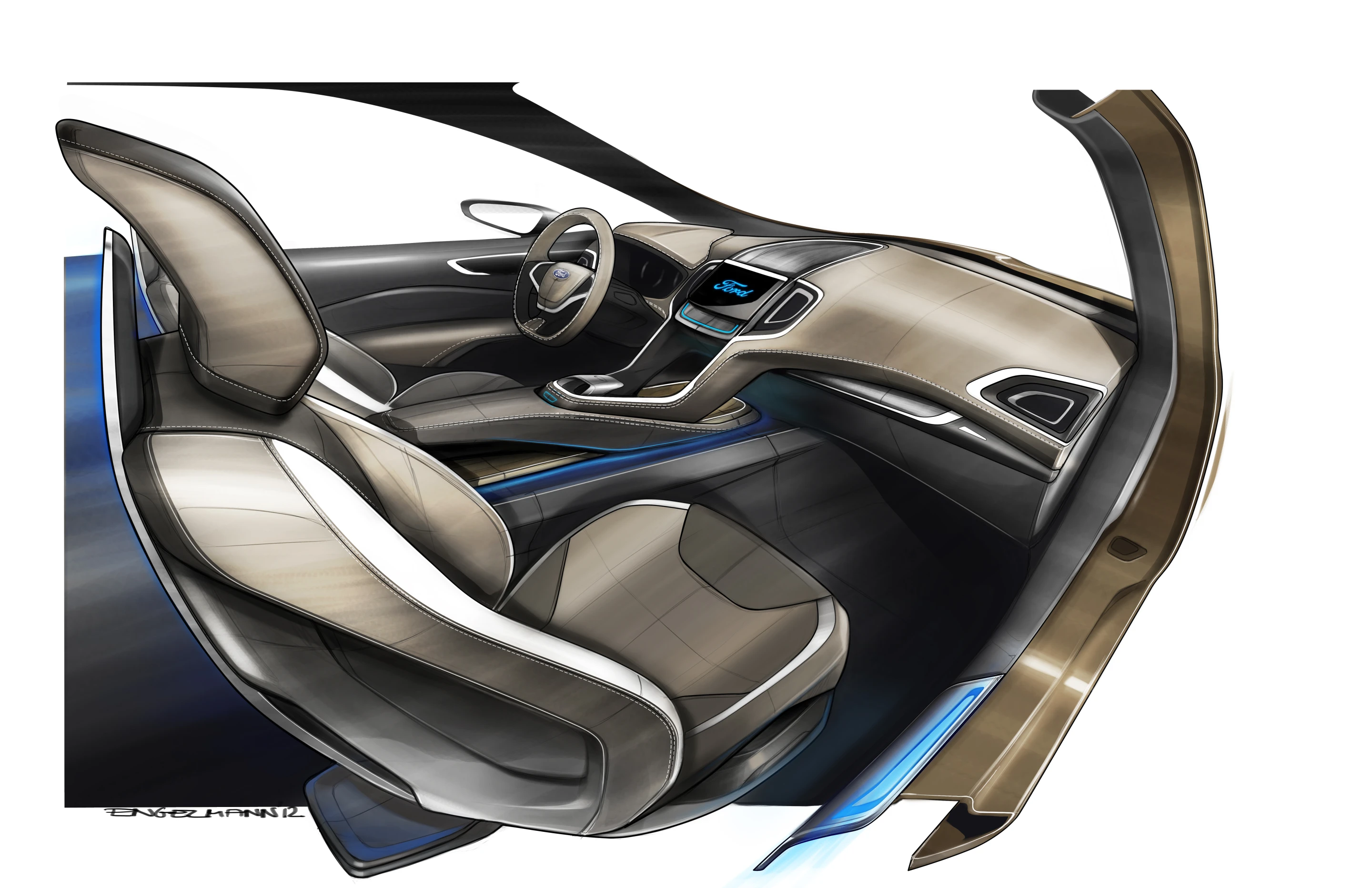 The Ford S-Max Concept color sketch of dashboard
