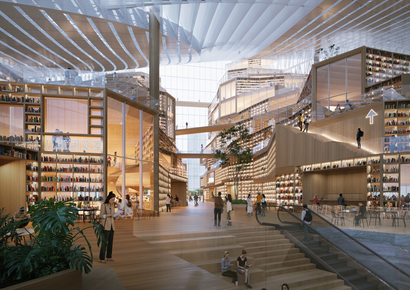 Wuhan Library's interior will measure 140,000 sq m (roughly 1.5 million sq ft) and its overall layout is likened to a canyon of books by MVRDV