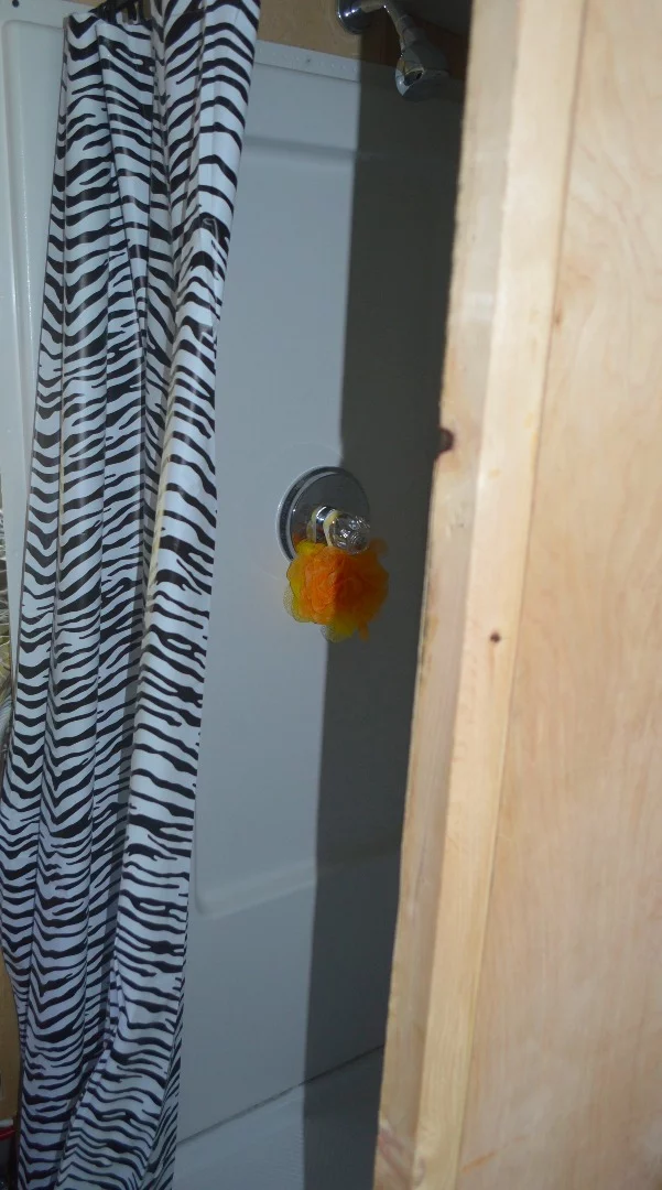 Shower in converted bus motorhome