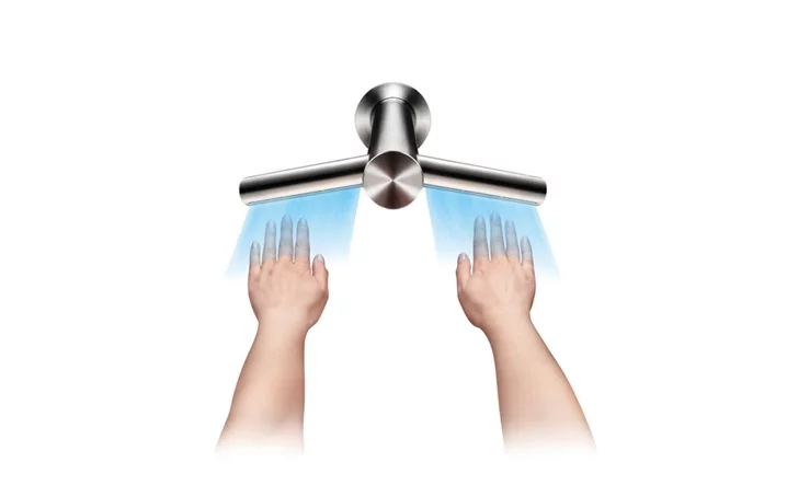 The Airblade Tap emits sheets of high velocity air from the tap stems