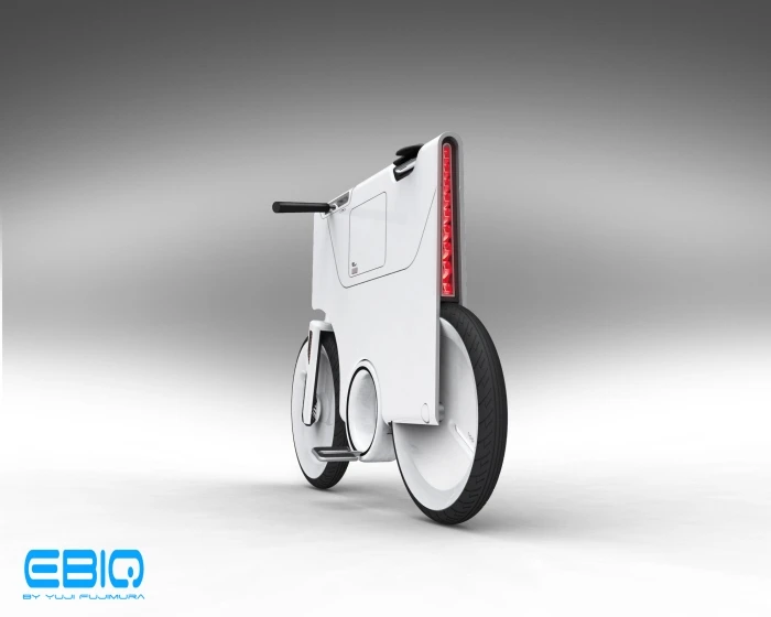 An electric motor would be attached to the rear wheel and lighting is housed within the slim, flat frame