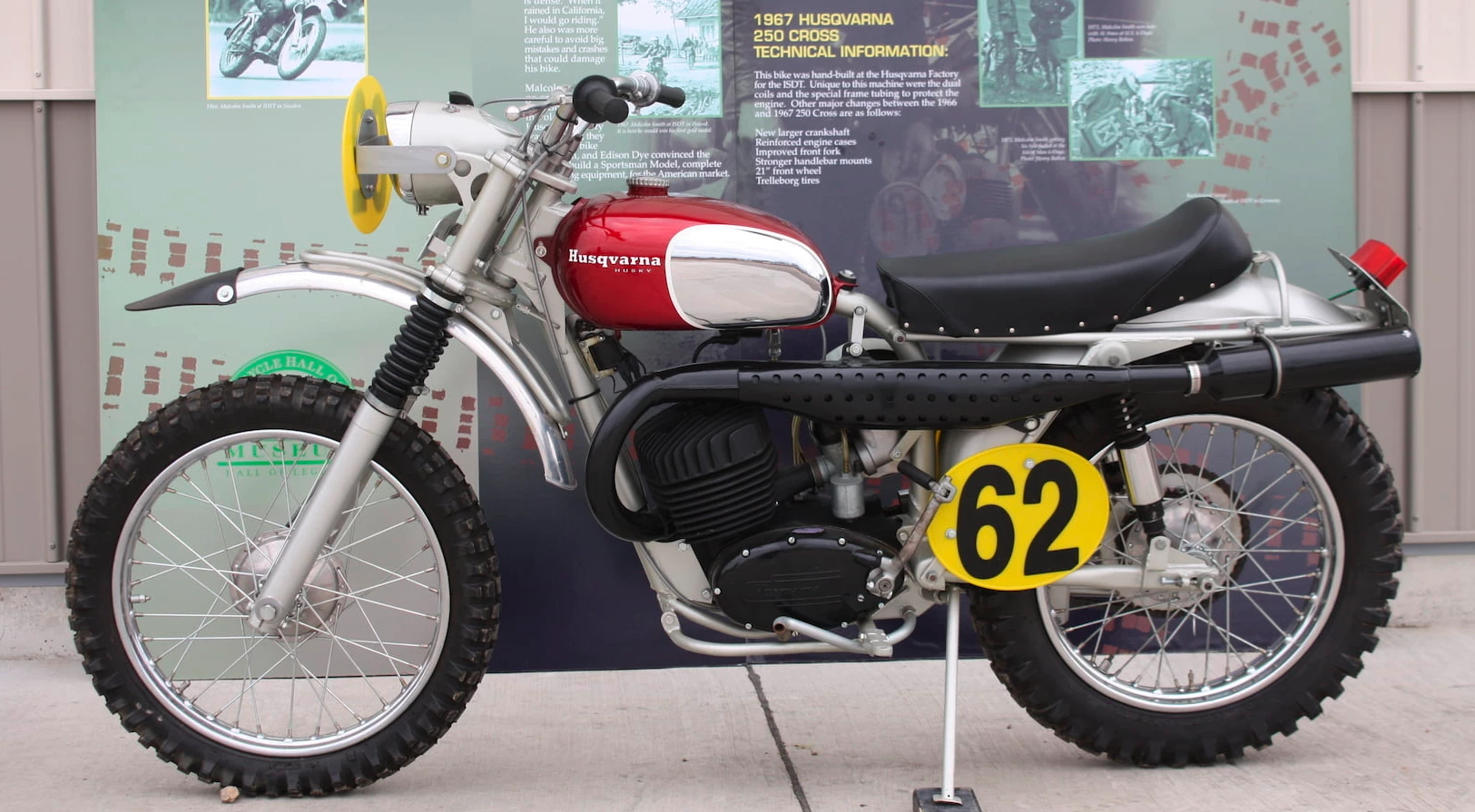 Malcolm Smith is one of motorcycling's all-time-greats, one of the stars of the McQueen film On Any Sunday, and the winner of eight Gold Medals at ISDT/ISDE events. This is the bike he rode to his first Gold Medal in 1967, complete with Smith's riding gear and helmet and wall display as it was featured in the AMA and Sturgis museums. A high bid of $42,000 was not enough to bring the hammer down.