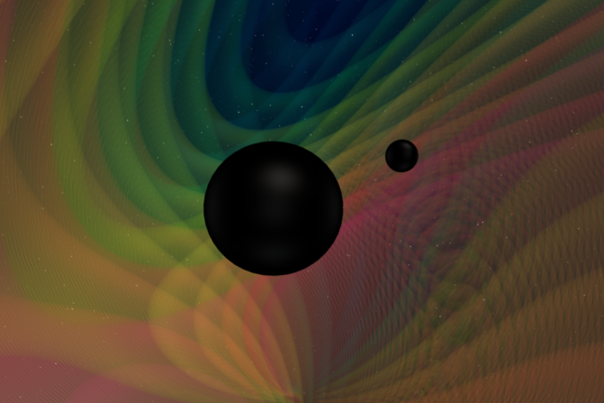 An artist's impression of two black holes of unequal mass, which collided to give off the unique new gravitational wave signal