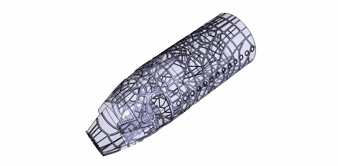 Diagram of a fuselage with 3D-printed stiffeners