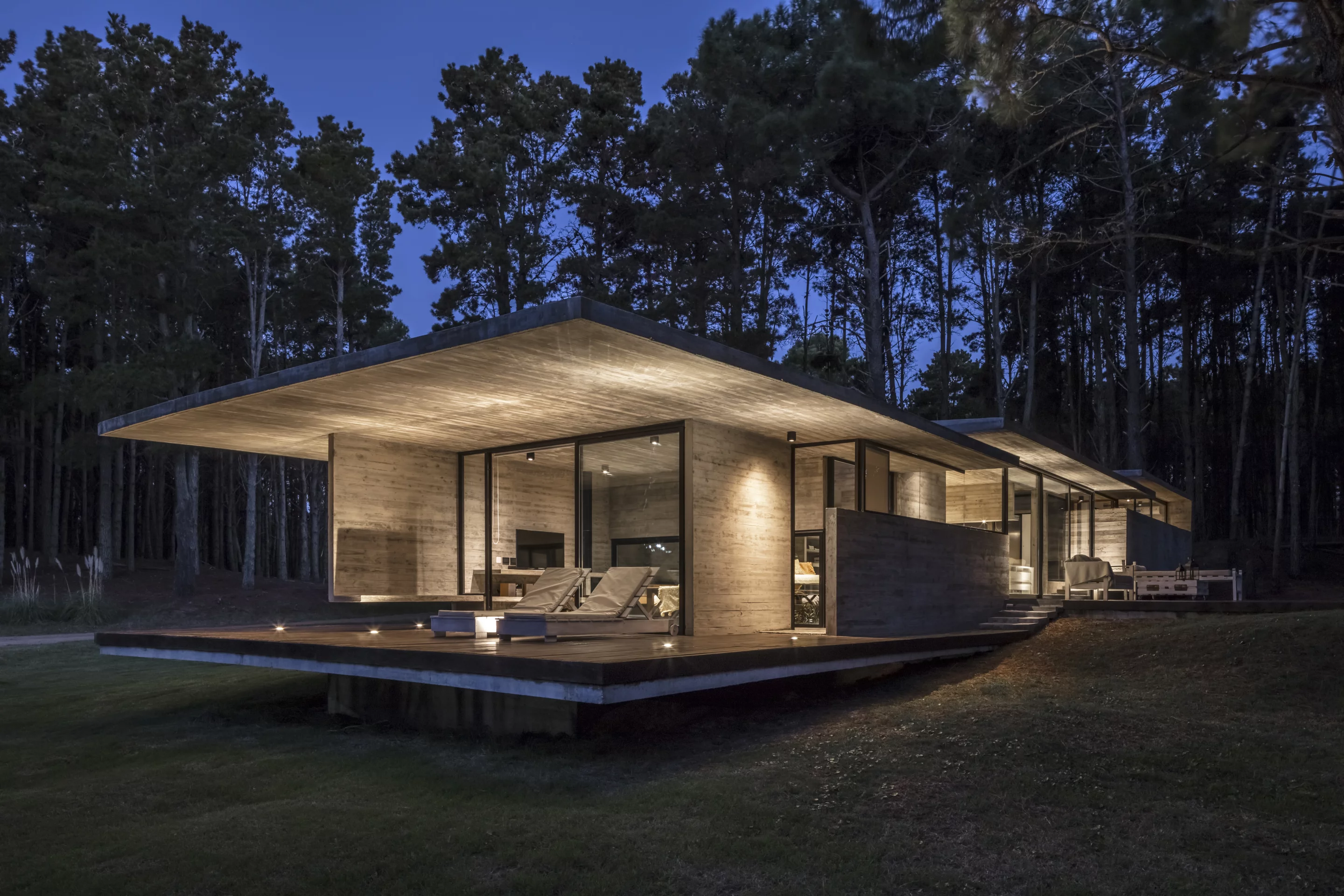 The Forest House is made from three separate blocks that stagger down a gentle hillside