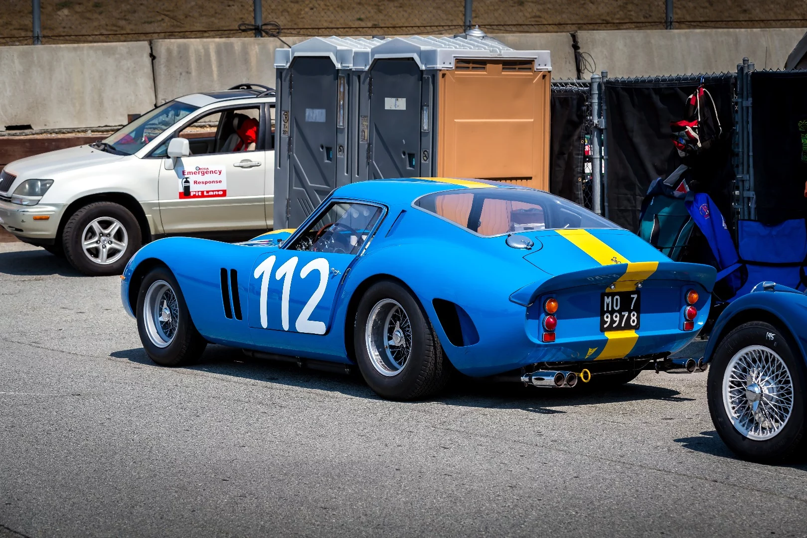 A 1962 Ferrari GTO in rarely seen blue and yellow color scheme