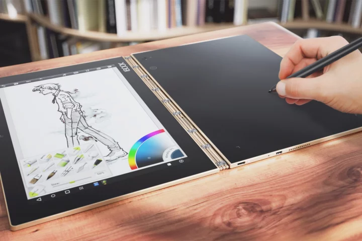 The new 2-in-1 Yoga Book has a dual-use stylus and a touch-screen keyboard that disappears when not in use