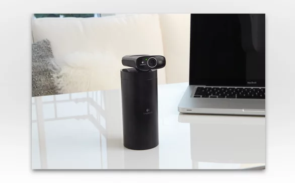 The Logitech Broadcaster Wi-Fi Webcam on its stand
