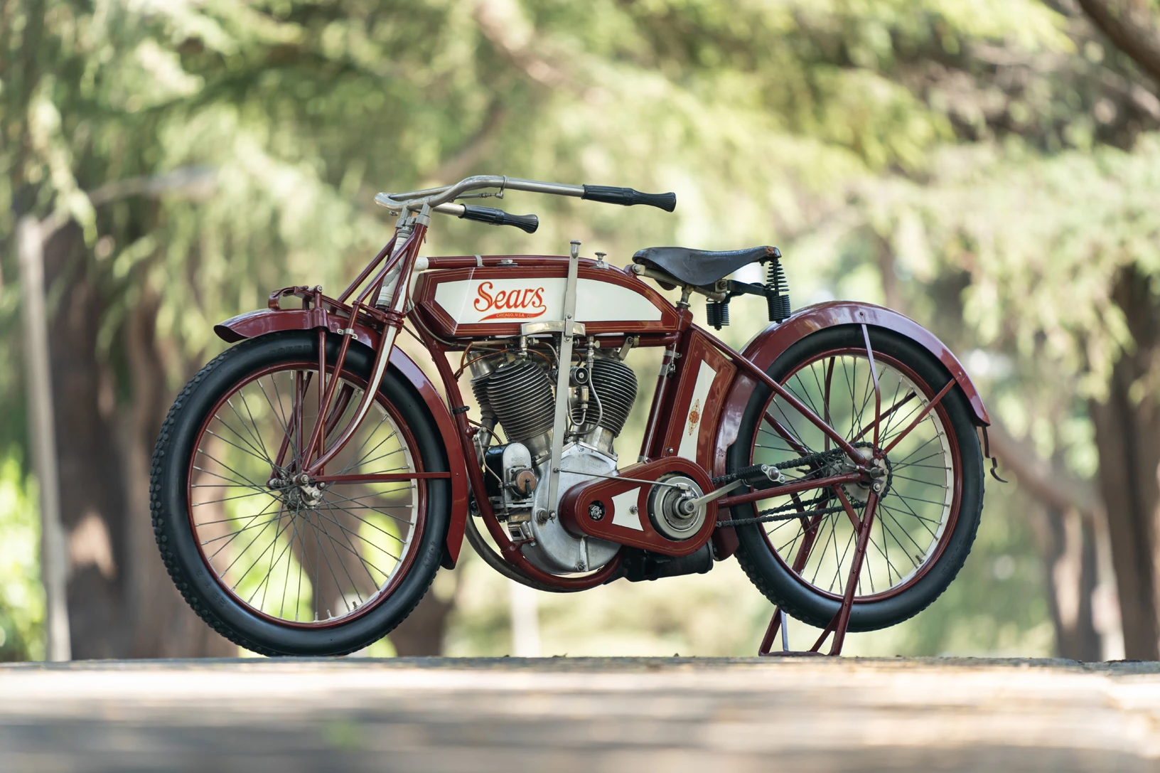Sold for $56,000 | 1912 Sears Dreadnaught V-Twin | Gooding & Co | Estimated price: $80,000 to $100,000 | Official Auction Page | Official Auction Page