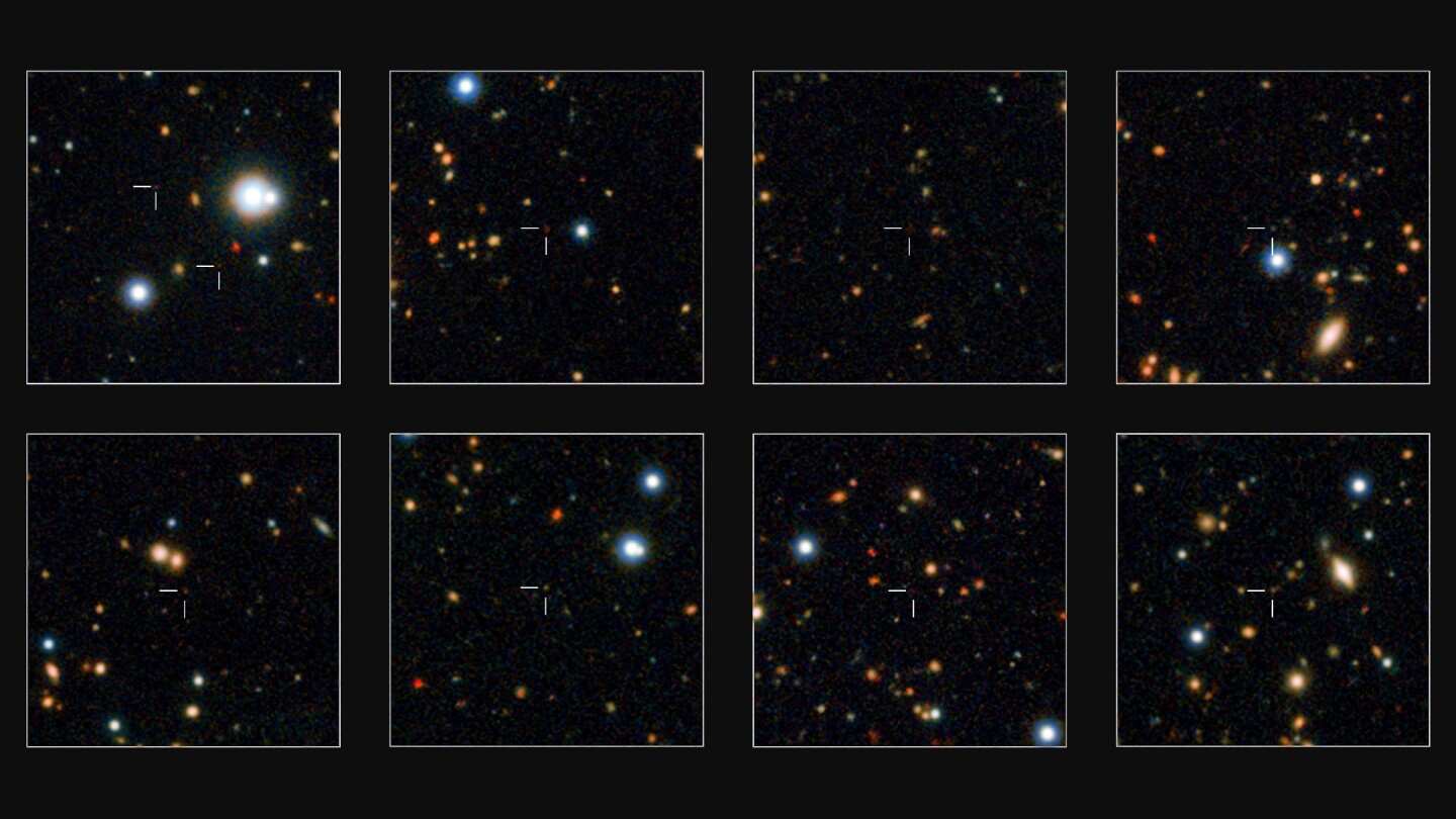 A handful of the newly discovered massive galaxies, which could lead to a big rethink of early universe galaxy formation theory, can be seen here
