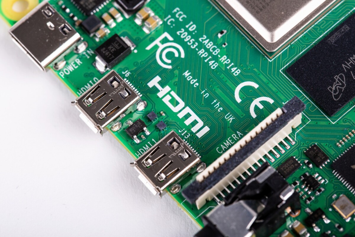 The Pi 4 B comes with two micro-HDMI ports instead of a single full-size port
