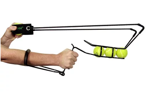 The Hyperdog 4-Ball Launcher can fire a tennis ball up to 200ft and has hands-free pick up for 'used' balls