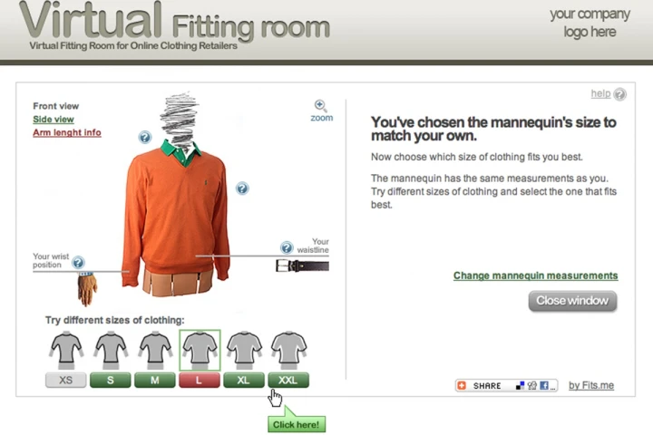 Fits.me lets you choose the size that suits you best from the comfort of home
