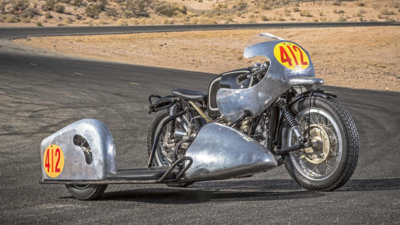 This 1954 BMW Rennsport RS54 Sidecar is identical to the machine which won the 1954 World Sidecar Championship with subsequent evolutions of the machine dominating the title for the next six years. It sold for US$167,800 at Bonhams’ January, 2013 Las Vegas sale.