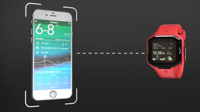 The Ultratide works with the Surfline app on the user's smartphone