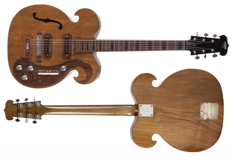 This 1966 custom Vox Kensington guitar was custom-made in 1966 and presented to the group in 1967 while they were working on the "Magical Mystery Tour" album. Harrison only practiced "I Am The Walrus" on this guitar but Lennon used it while recording the video of "Hello, Goodbye." It sold for $418,000 at a Juliens auction on 18 May, 2013