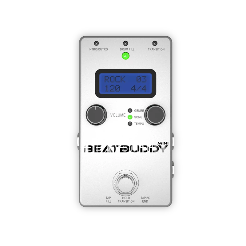 The Mini features a two-line monochrome LCD screen instead of the full color, high quality display of the BeatBuddy
