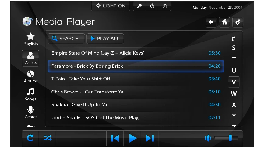 The SilverPAC SilverSTAT 7 media player screen