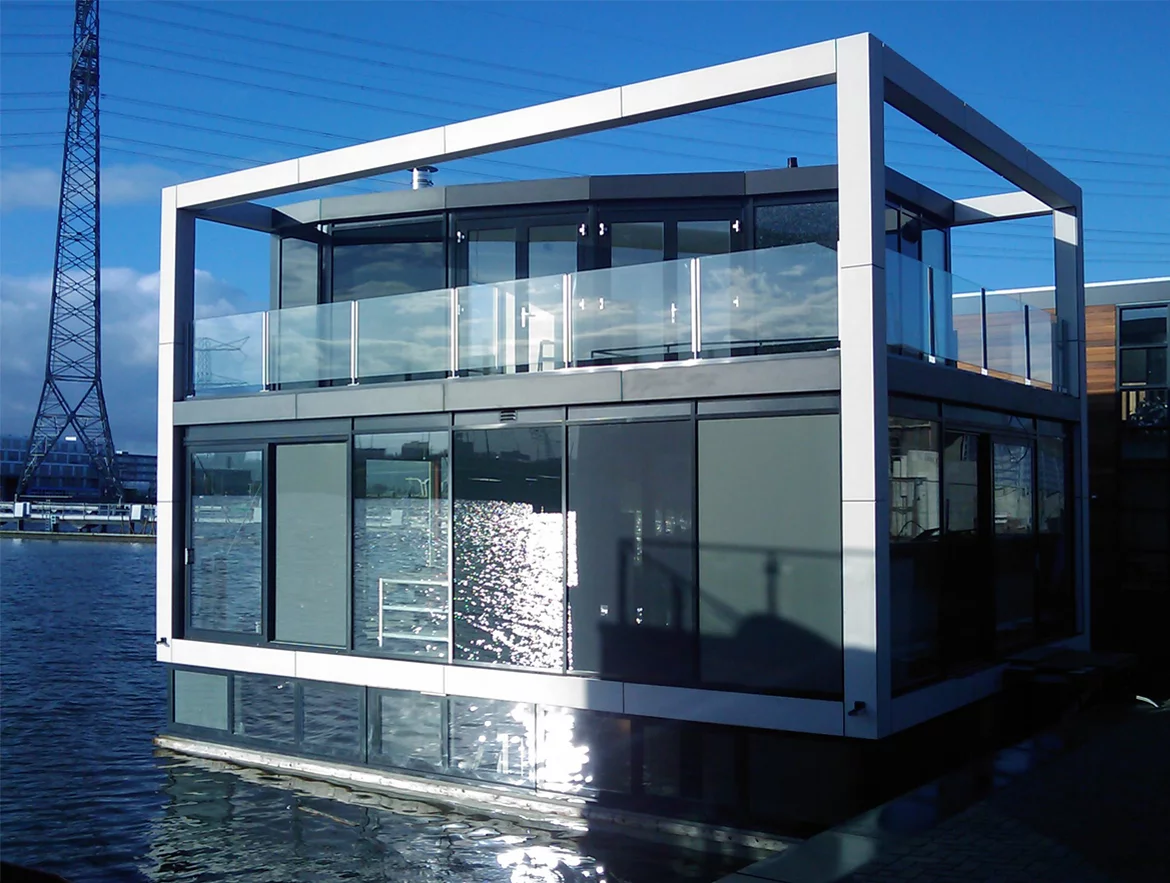 Watervilla is another realized project, a three-story floating abode in Amsterdam