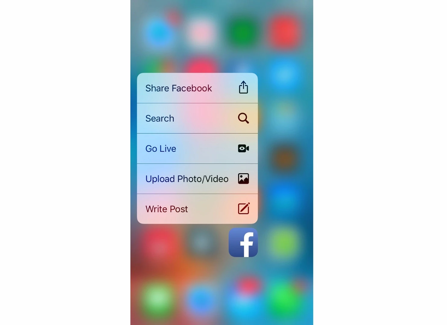 On a 3D Touch-equipped device, a deep press on an app icon pulls up a shortcut menu