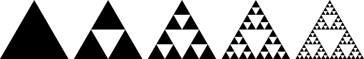 The progression of a Sierpiński triangle fractal pattern