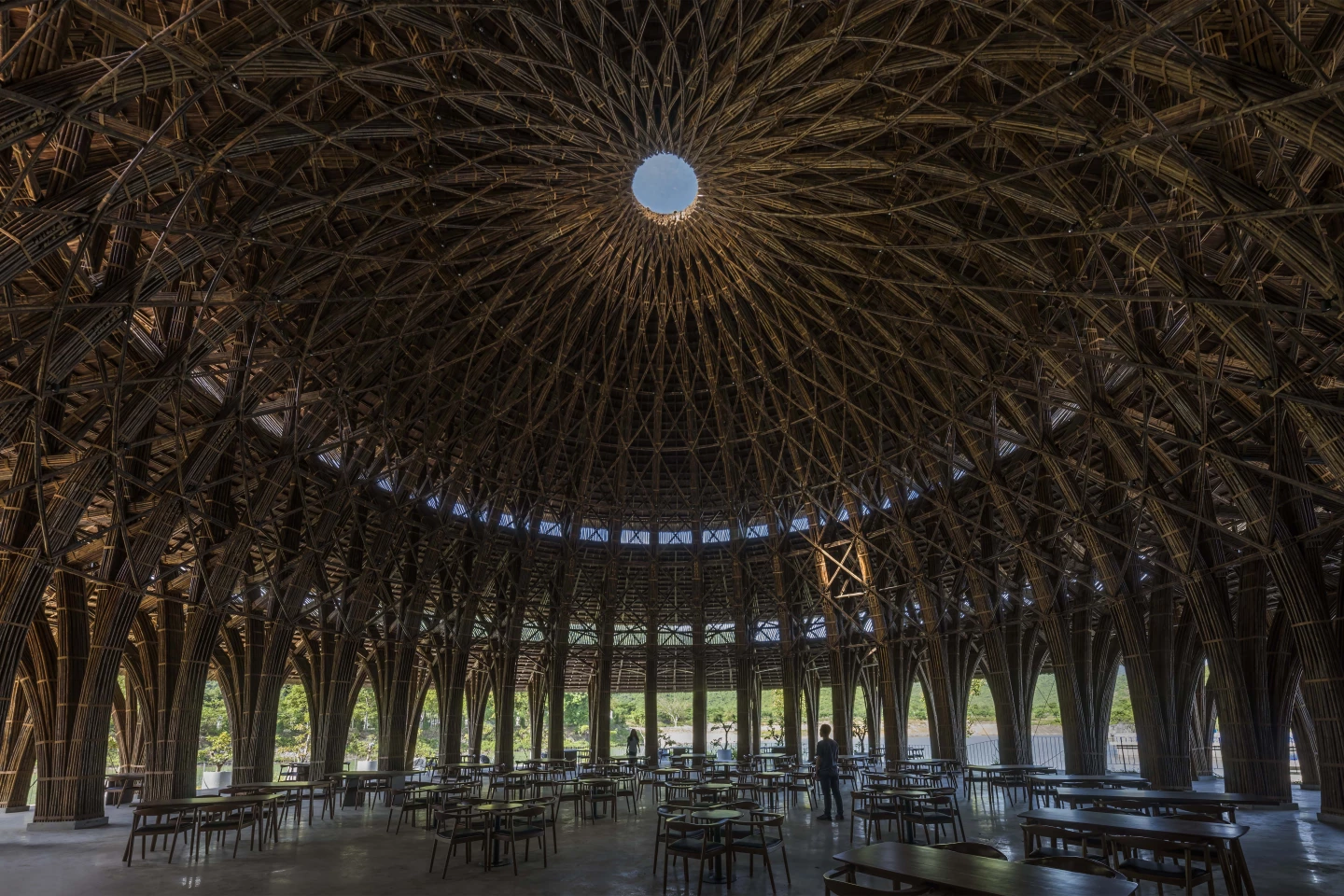 The Vedana Restaurant's roof features an oculus at its center