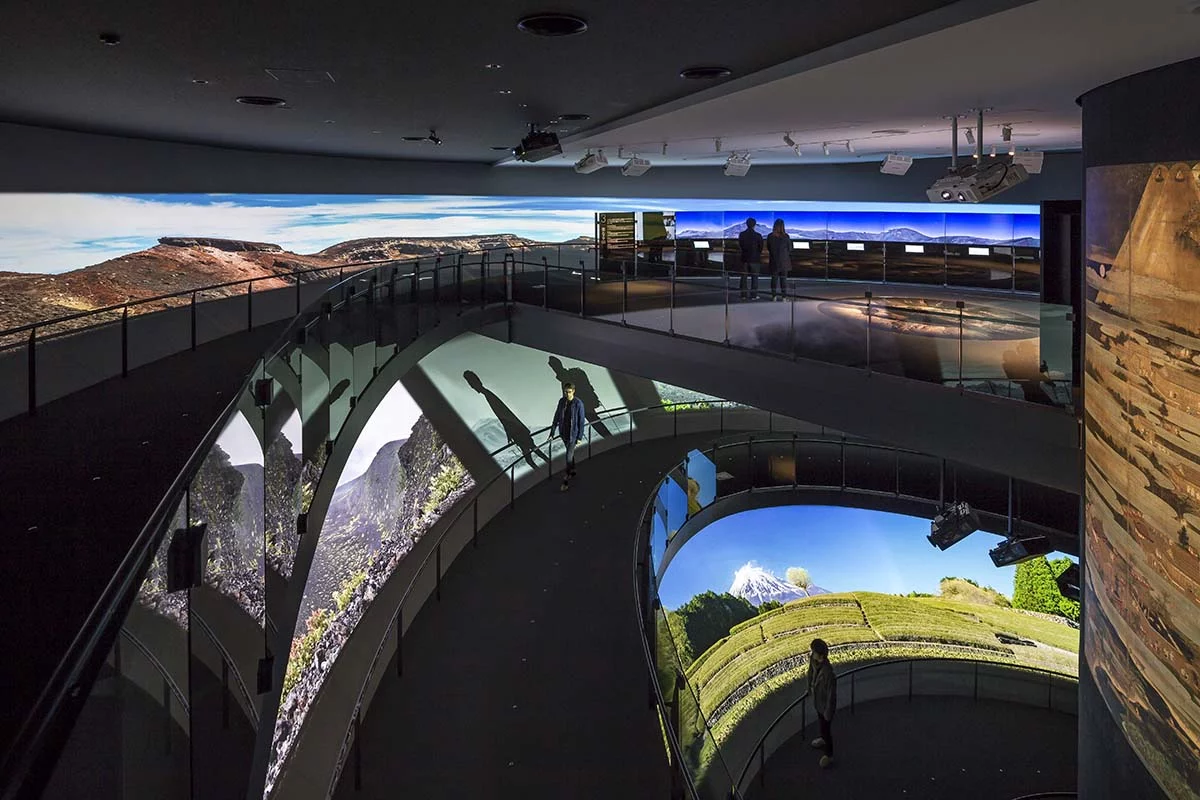 Inside the Mount Fuji Heritage Center are installations for visitors to learn more about the volcano's history