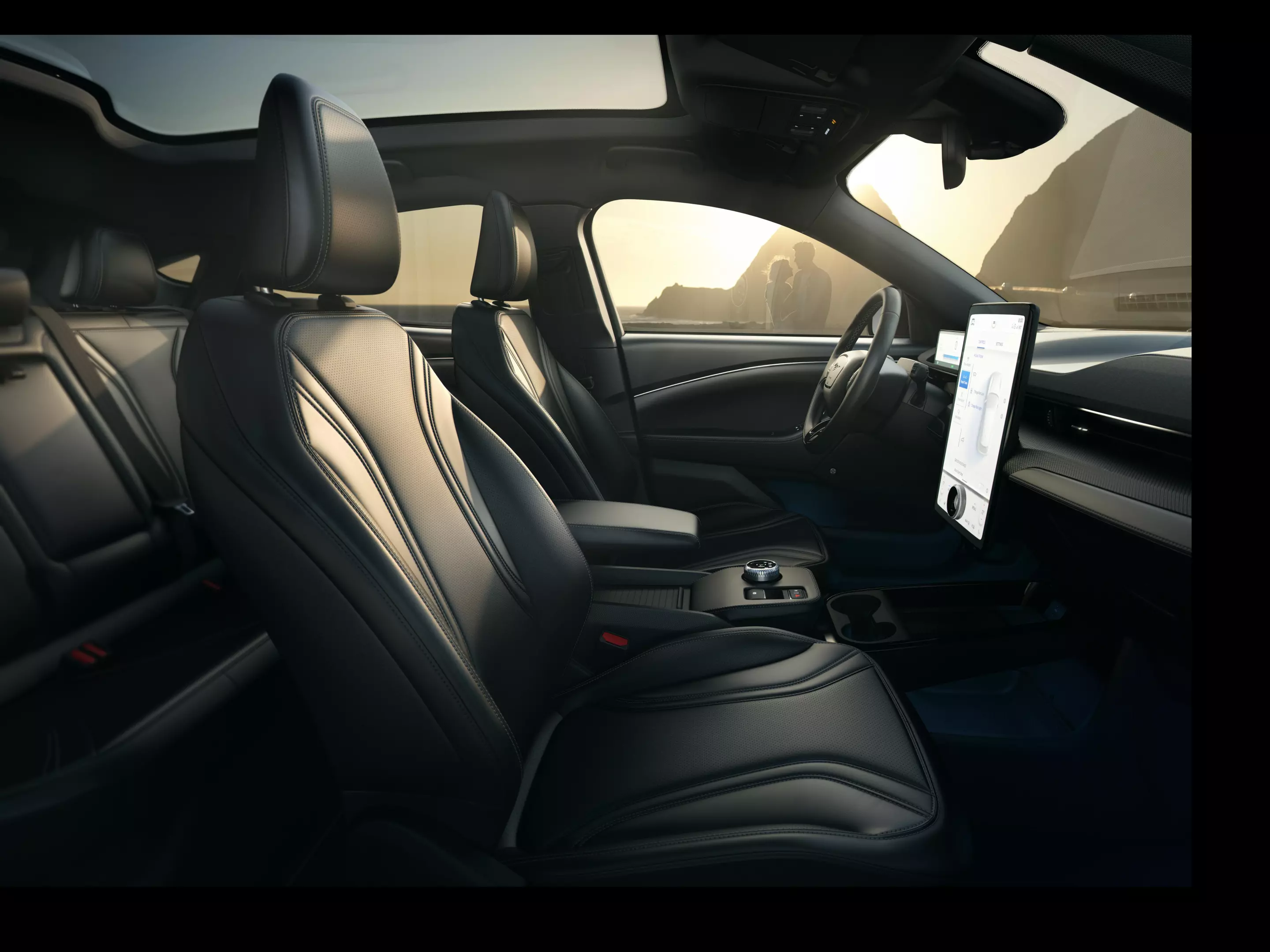 Ford went with a modern, minimalist-sleek design motif for the Mustang Mach-E's interior