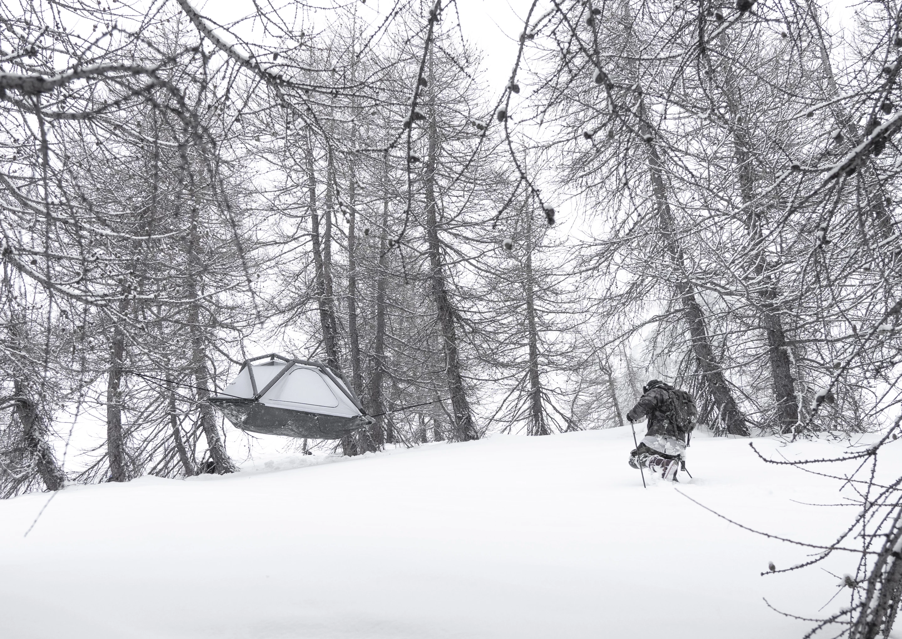 The Exod Home blends in with the winter scenery