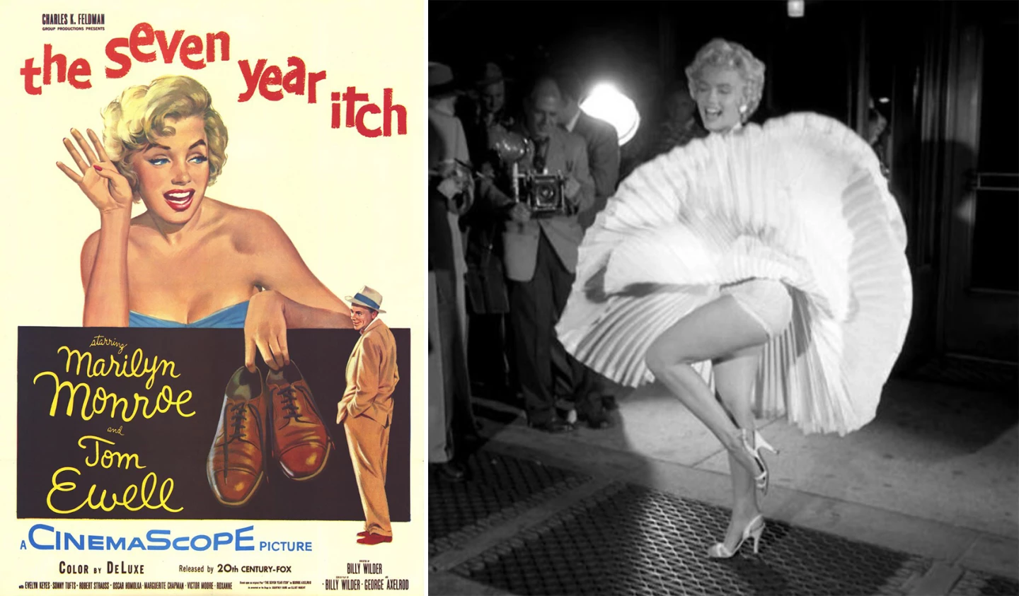 Once the holder of the most expensive piece of clothing ever sold, the dress worn by Marilyn Monroe in the movie "The Seven Year Itch" was the subject of an inspired "photo opportunity" staged specifically for press photographers just prior to the release of the movie - a photo opportunity that ensured it would be published in every newspaper in the world.