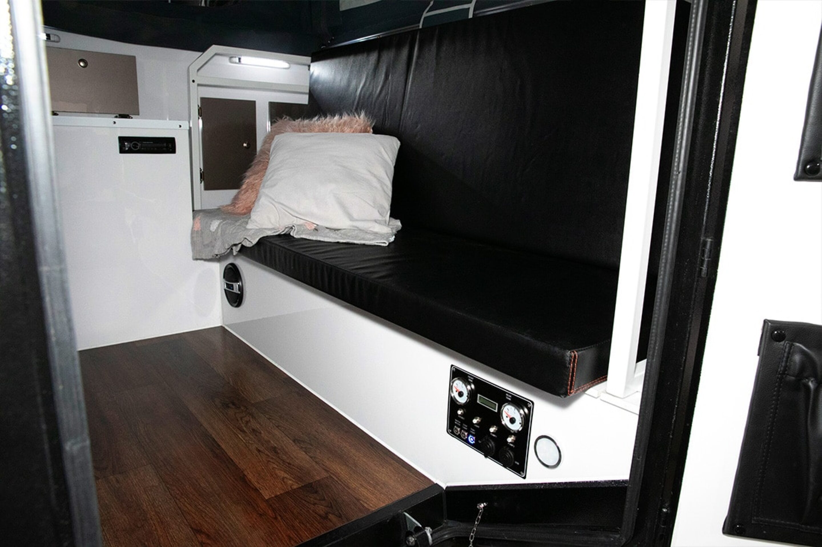 Lumberjack's hardedged teardrop trailer folds into a tiny cabin