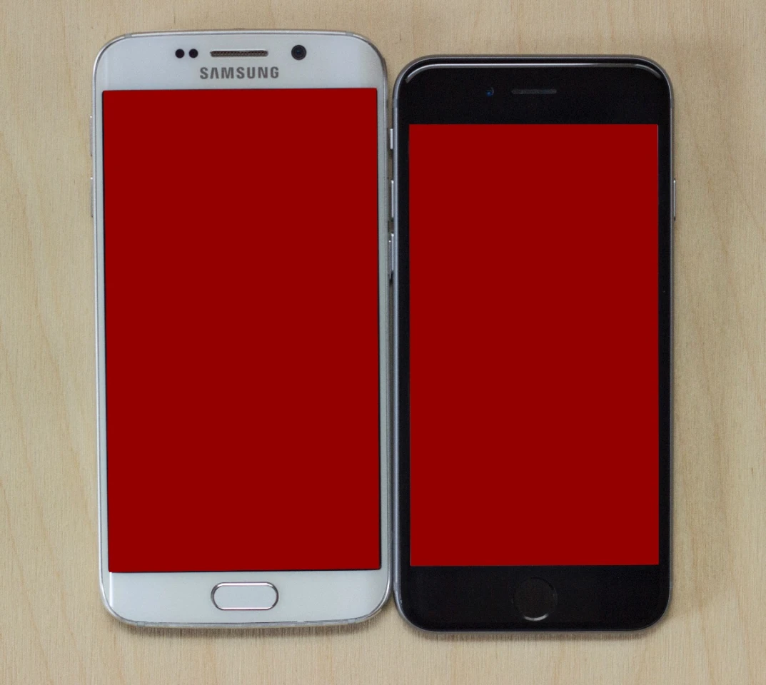 The iPhone 6's screen is 85 percent as big as the Galaxy S6's