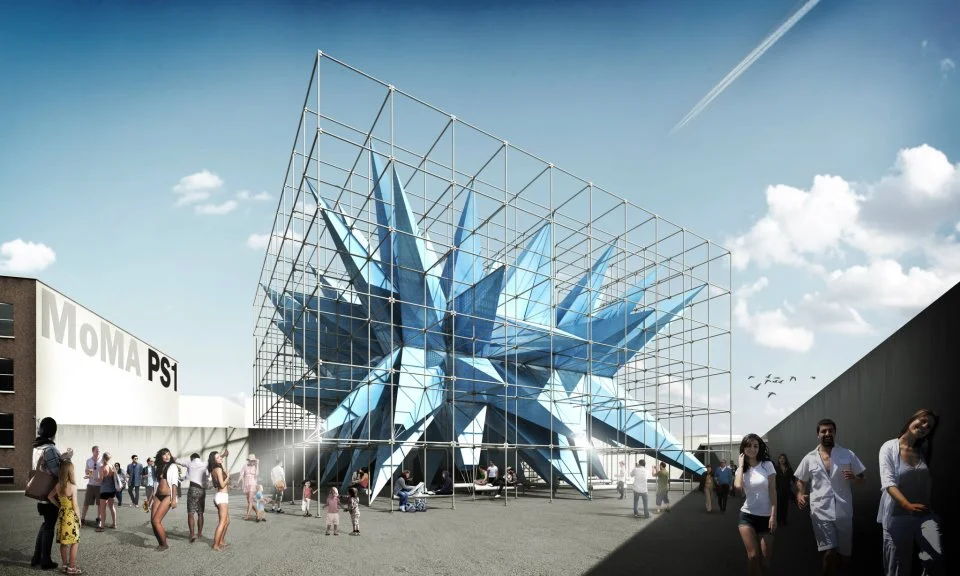 Wendy is supported by a large scaffolding system