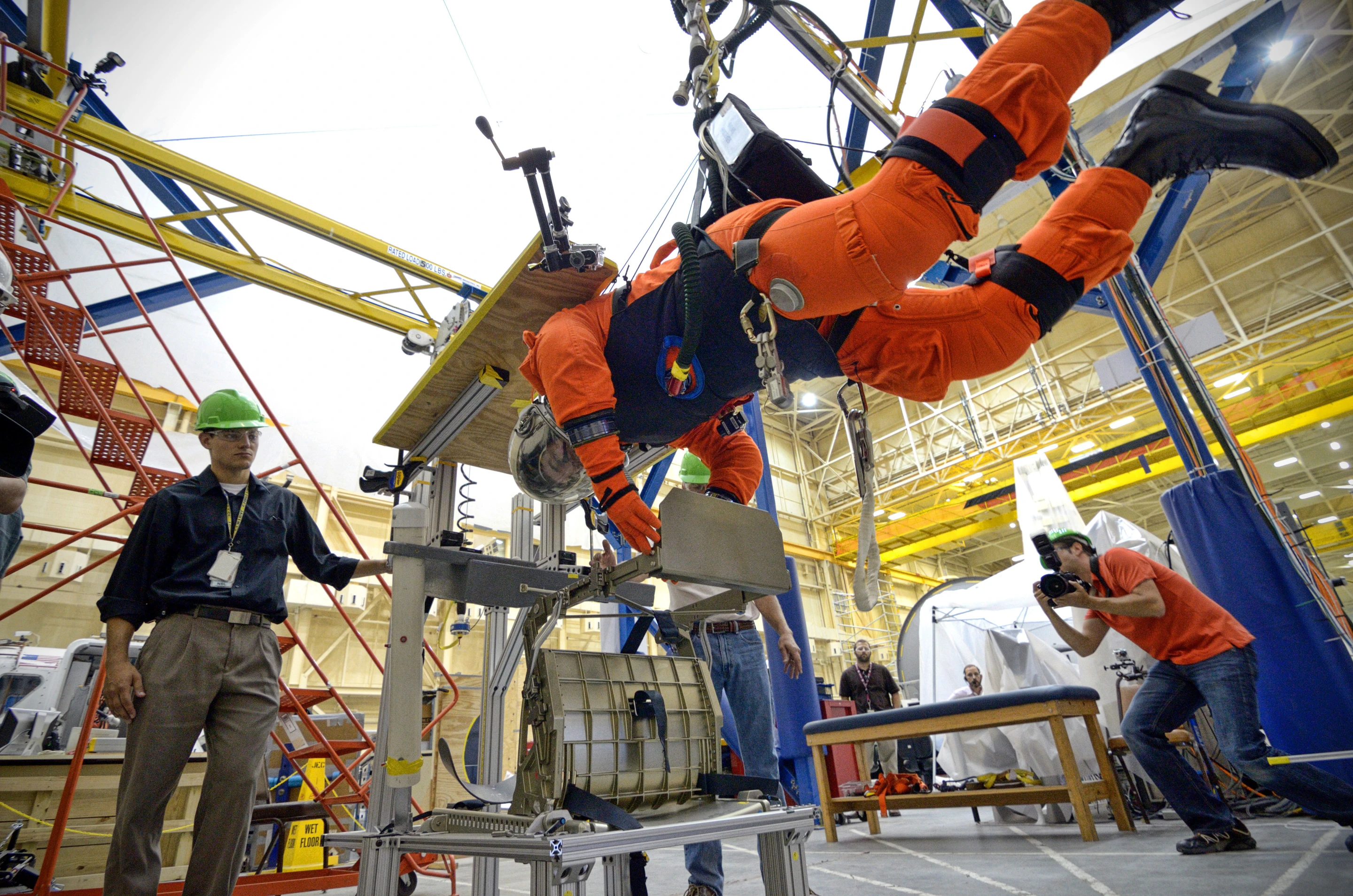 The Orion suit testing with a flight seat mock up (Image: NASA)