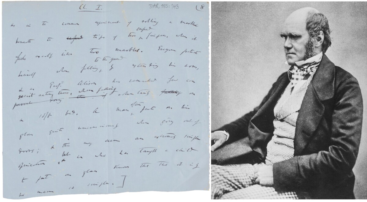 $268,084 | Autograph manuscript leaf from 'The Expression of emotions of man and animals' by Charles Darwin | Auction House: Sotheby's | Sale price: £200,000 | Official Estimate: £40,000 to £60,000 | Date of sale: July 10, 2018