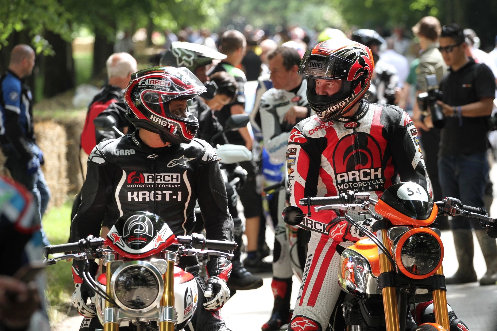 Riders chewing the fat before taking off up the hill at Goodwood