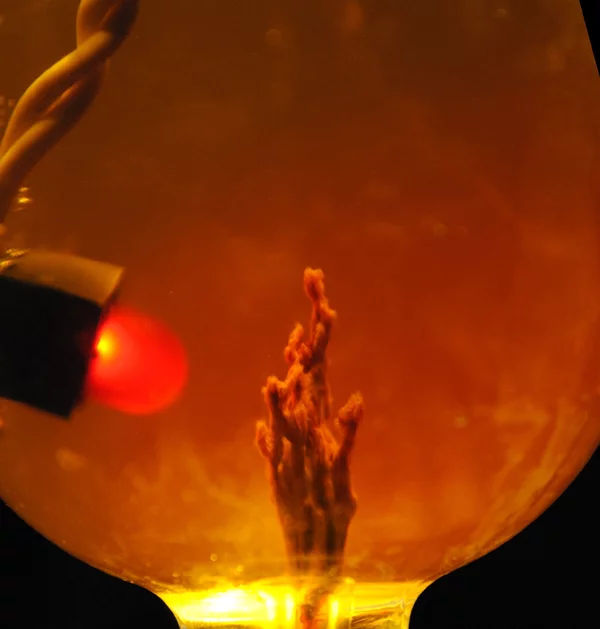 Researchers linked several chemical gardens together in the laboratory to power a LED light