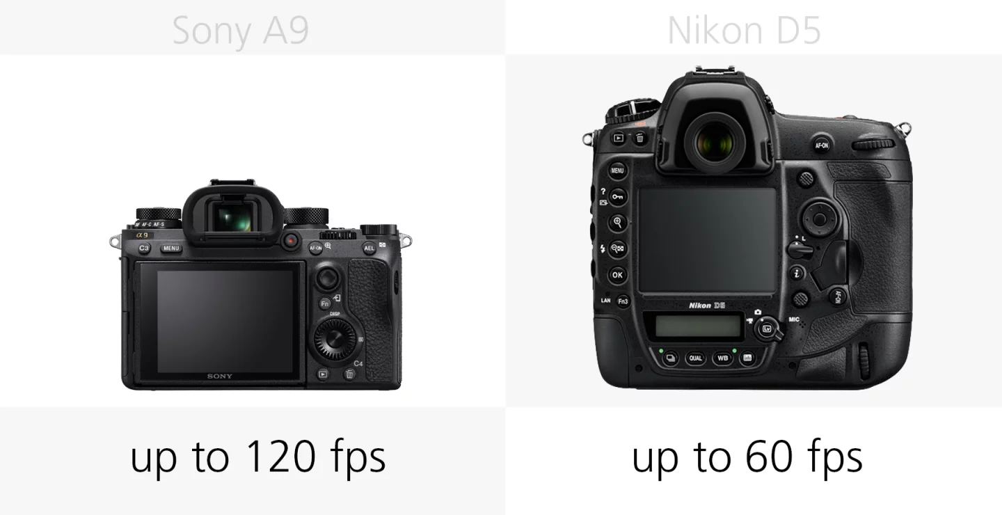 The Full HD video frame rates of the Sony A9 and Nikon D5 compared