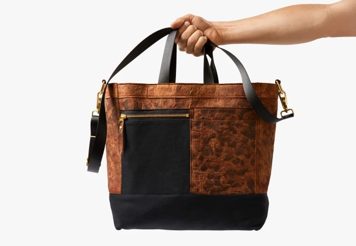 A bag from Bolt Threads, made using leather derived from fungi materials