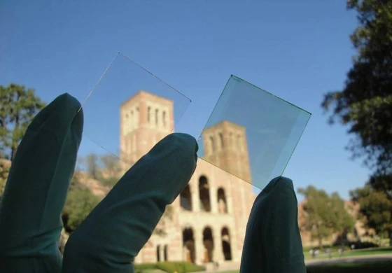 The photoactive plastic panel is 70 percent transparent to visible light