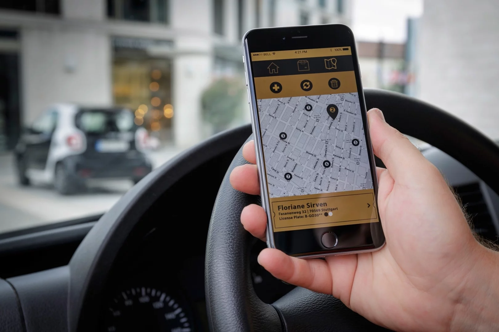 The courier is able to locate the customer's car using their own app